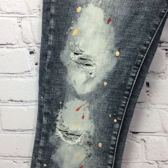 Dript Denim Blue Jeans Men’s 30/32 Grunge Button Fly Paint Splatter Distressed - Picture 9 of 12